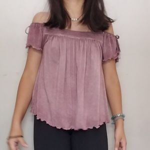 purple off the shoulder blouse
